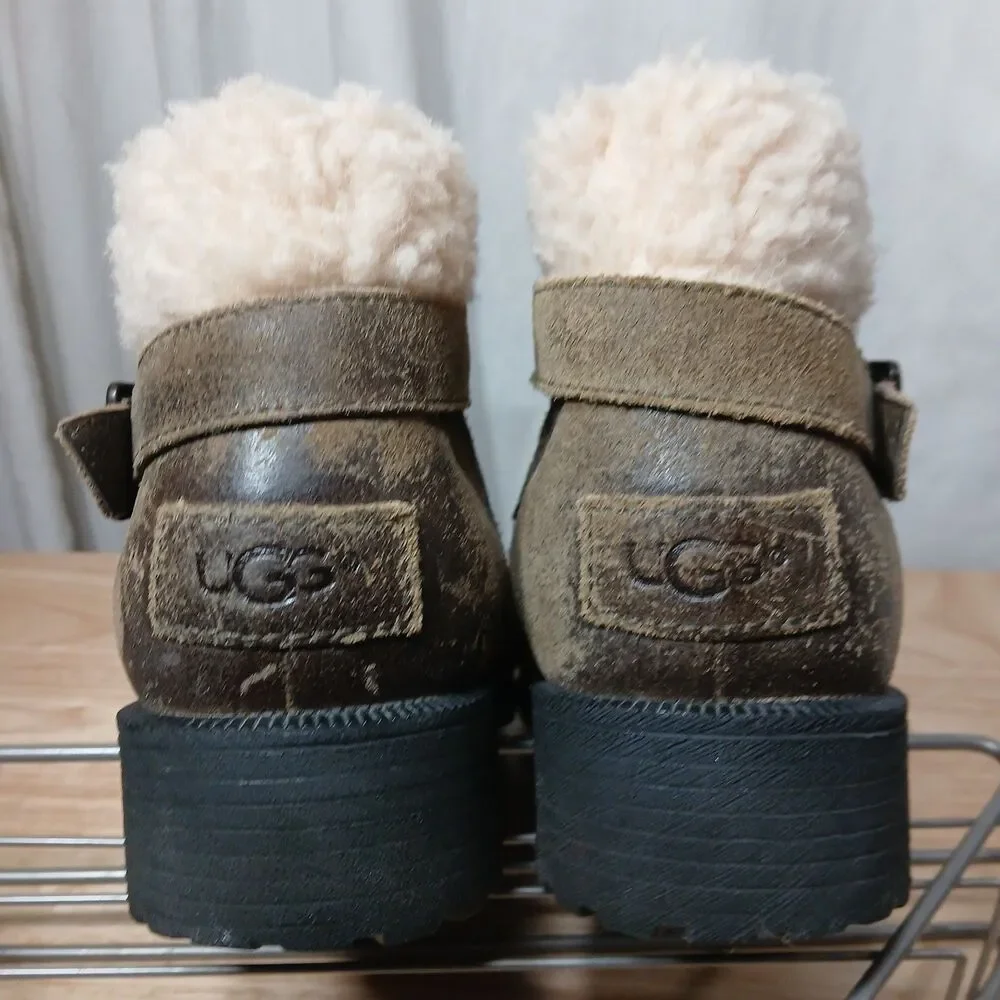 UGG Benson II Women's 7.5 Shearling Lined Brown Ankle Boots Distressed
